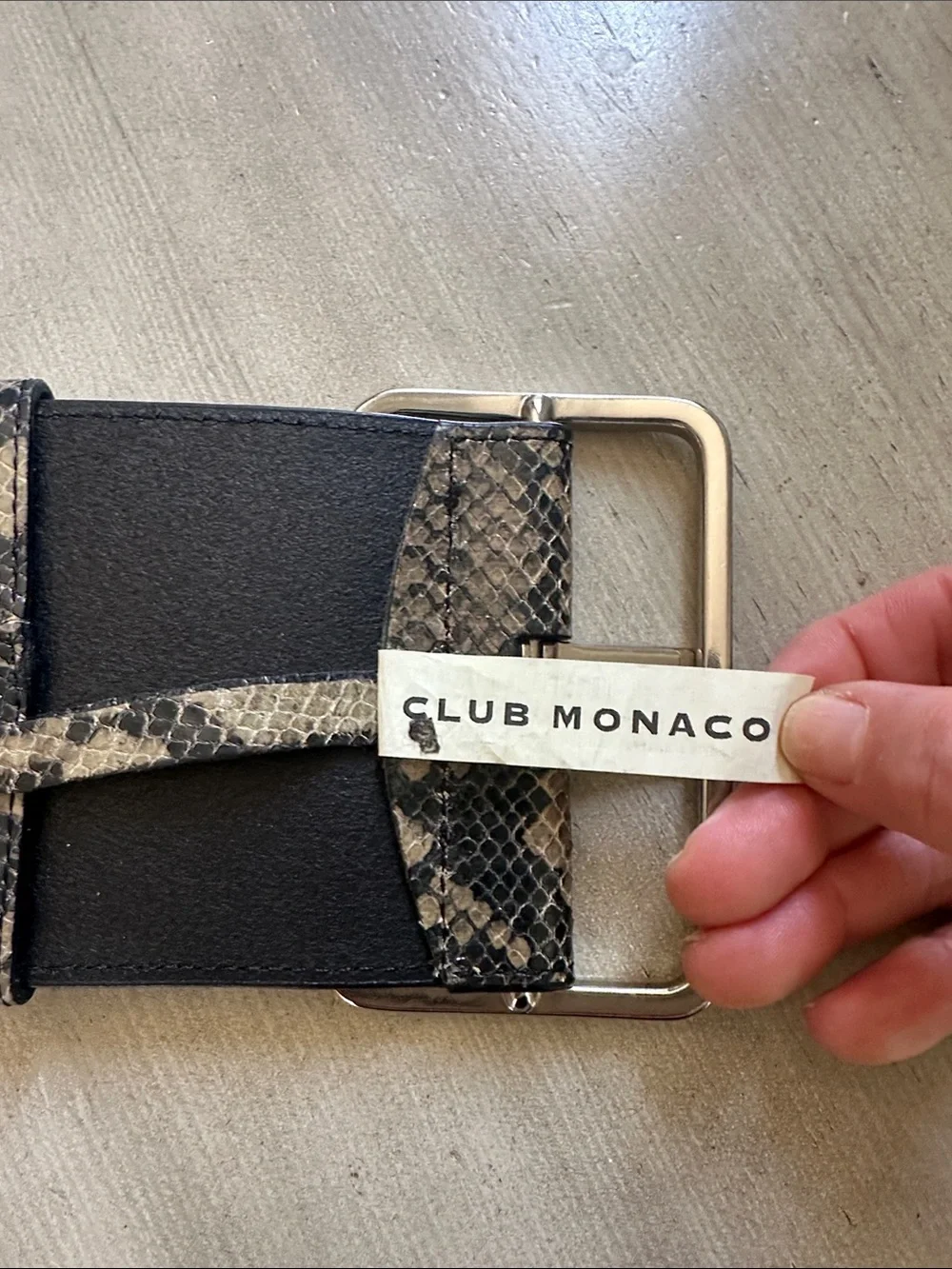 Vintage Club Monaco Women’s Large Leather Meredith Tiga Belt in Taupe Snakeskin